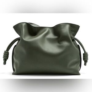 Loewe Flamenco Leather Drawstring Clutch (Color: Vintage Khaki)
